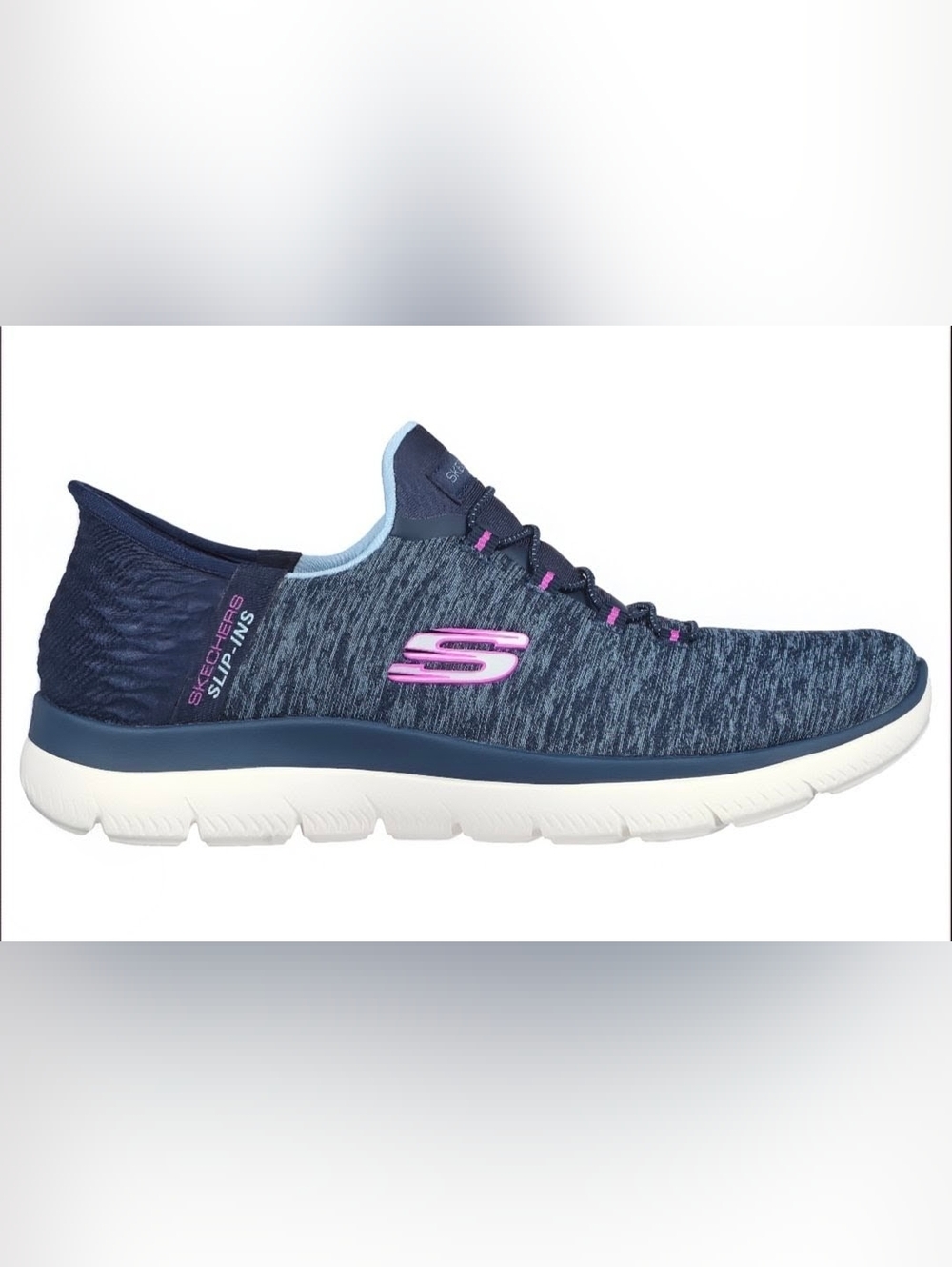 Skechers Women's Navy Knit Slip-On Sneaker with Pink Accents